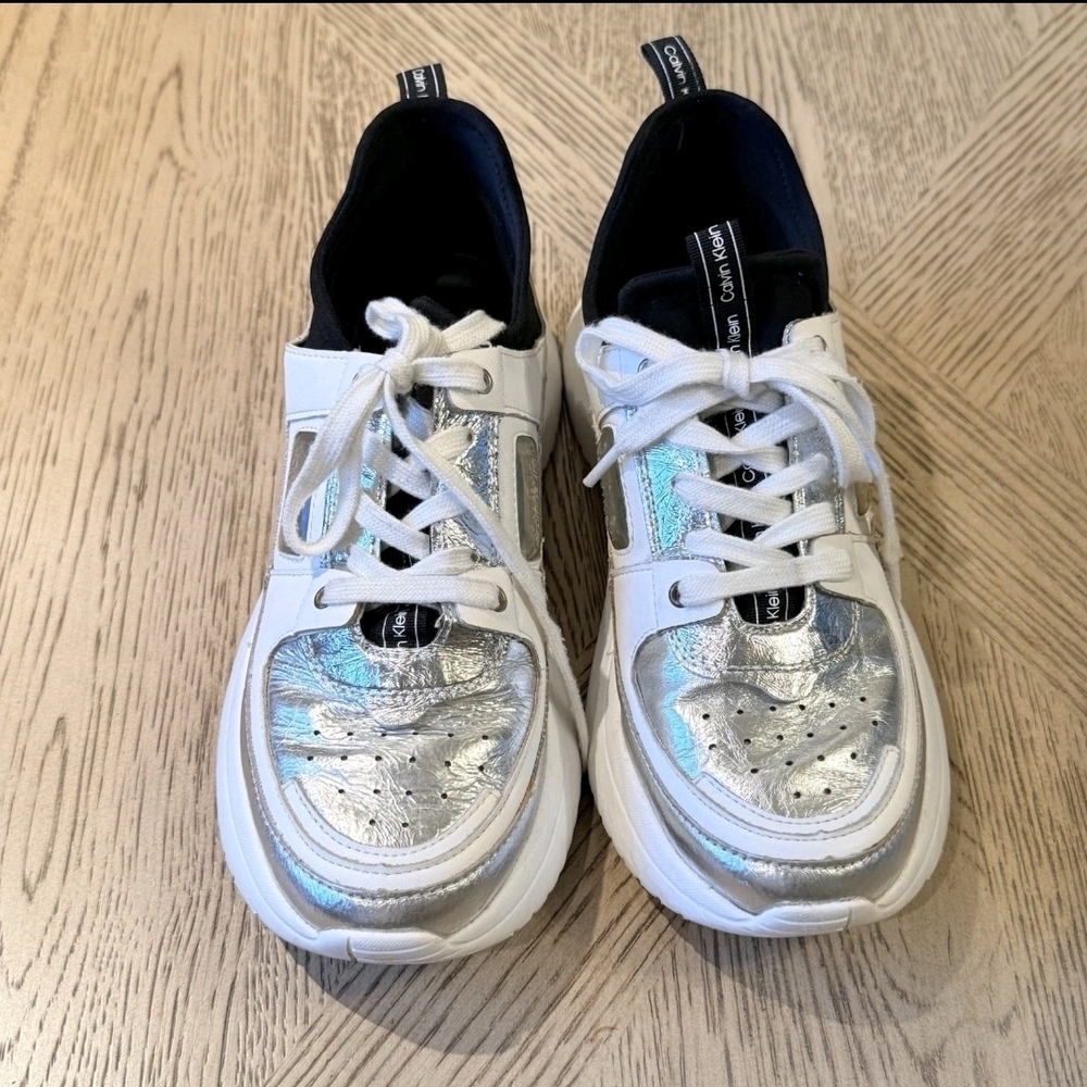 Calvin Klein Silver and White Sneakers - Picture 3 of 5